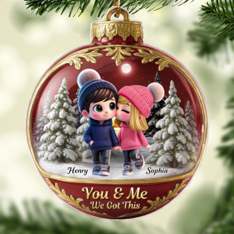 3D Effect Snow Globe Cartoon Couple - Personalized Acrylic Ornament - Christmas Gift for him, Gift for her