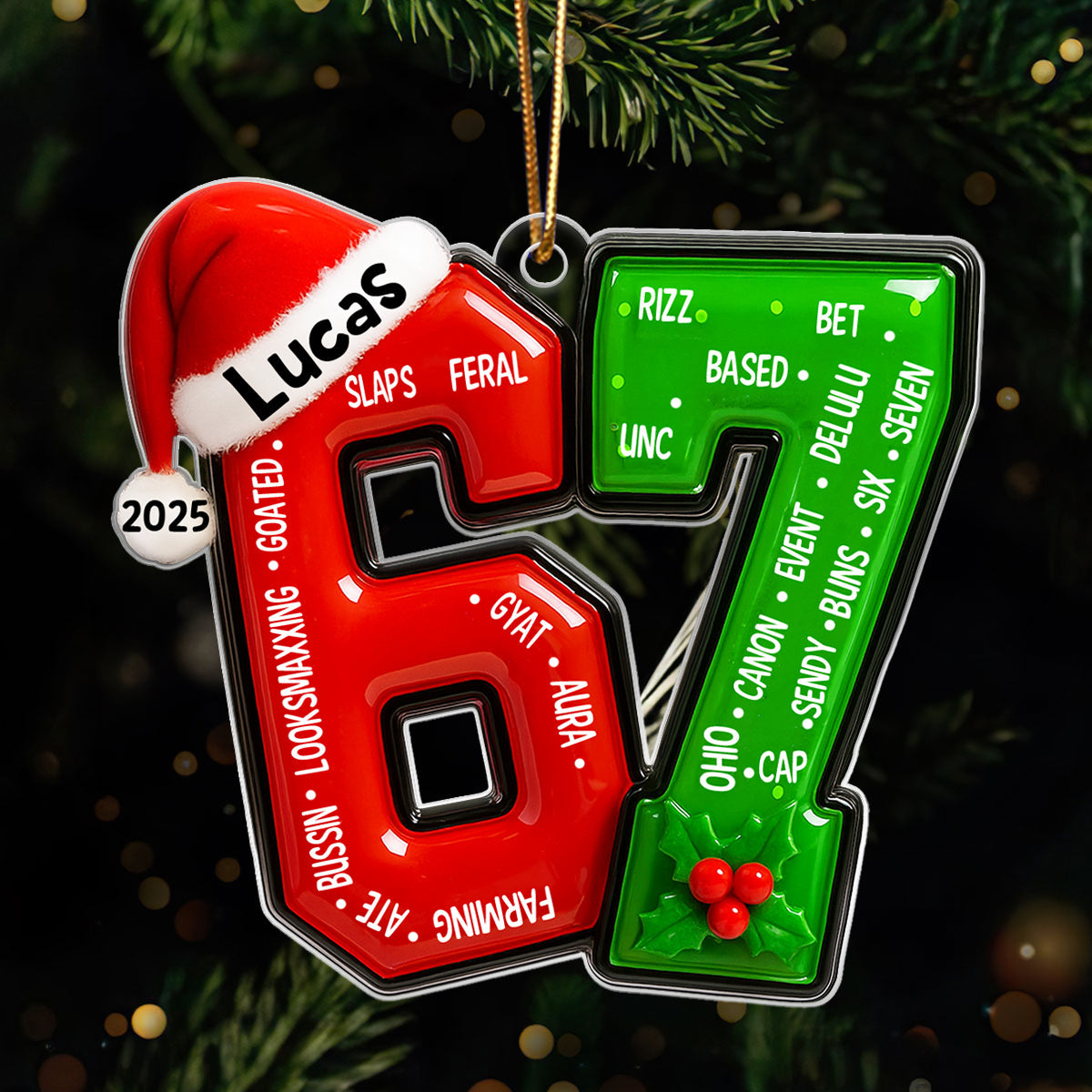 Funny Teen Slang Ornament 67 - Personalized Acrylic Ornament - Custom Name Christmas Ornament for Teens, Gen Z Meme Ornament, Cool Boy Gift, 2025 Trend Ornament