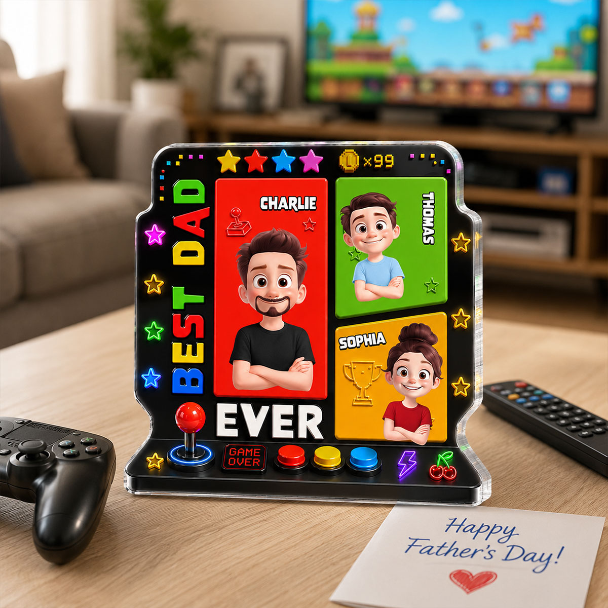 Best Dad Ever Gaming Dad - Personalized Acrylic Block Plaque - Heartfelt Gift For Dad, Husband