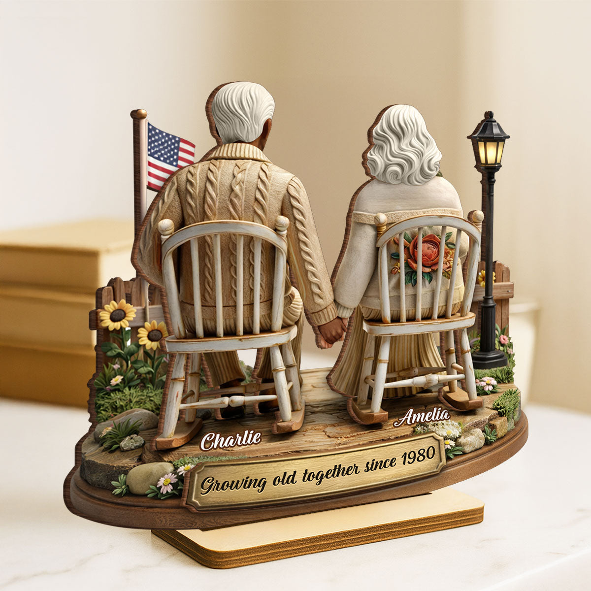 3D Effect Couple Sitting Together - Personalized 2-Layered Wooden Plaque - Heartfelt Valentine's Day Gift for Him, for Her