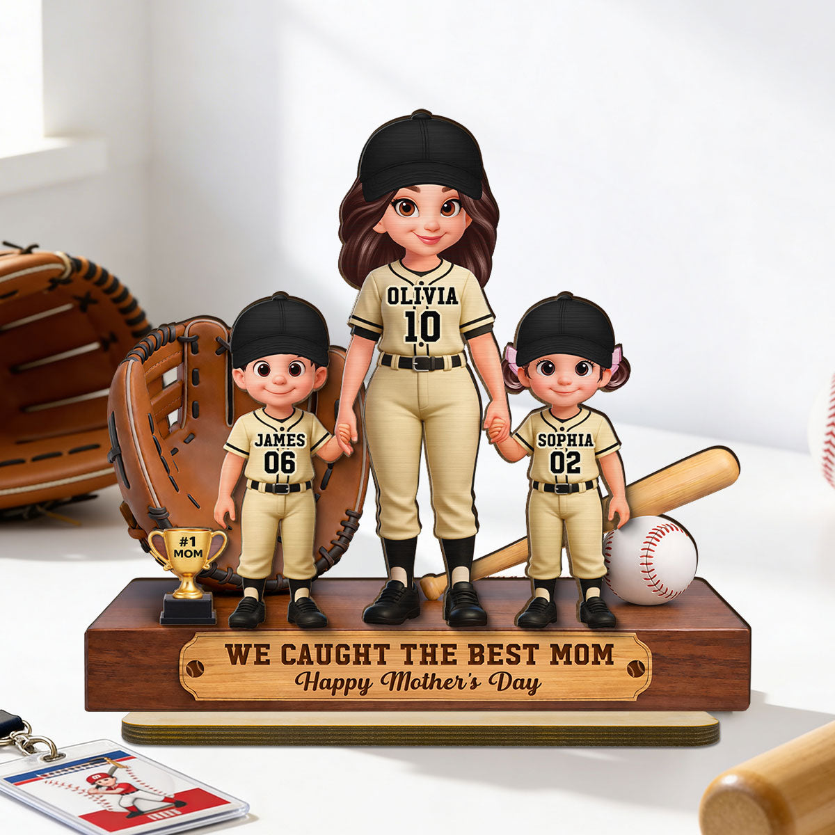 Baseball Mom And Kids We Caught The Best Mom - Personalized 2-Layered Wooden Plaque - Mother's Day Gift For Baseball Mom