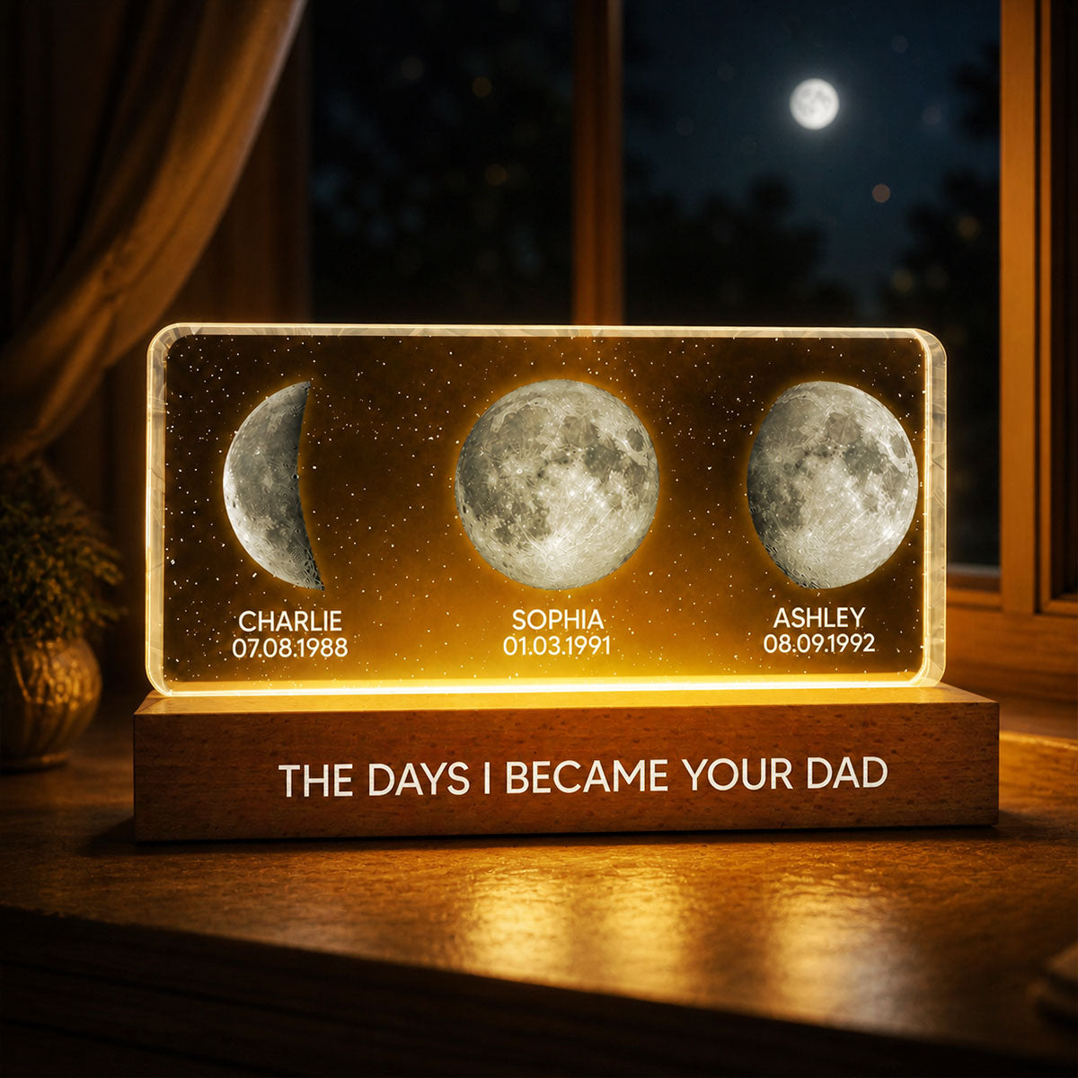 The Days You Became Our Dad Custom Children Birthdate Moon Phase - Personalized Acrylic Block LED Night Light - Heartfelt Father's Day For Dad