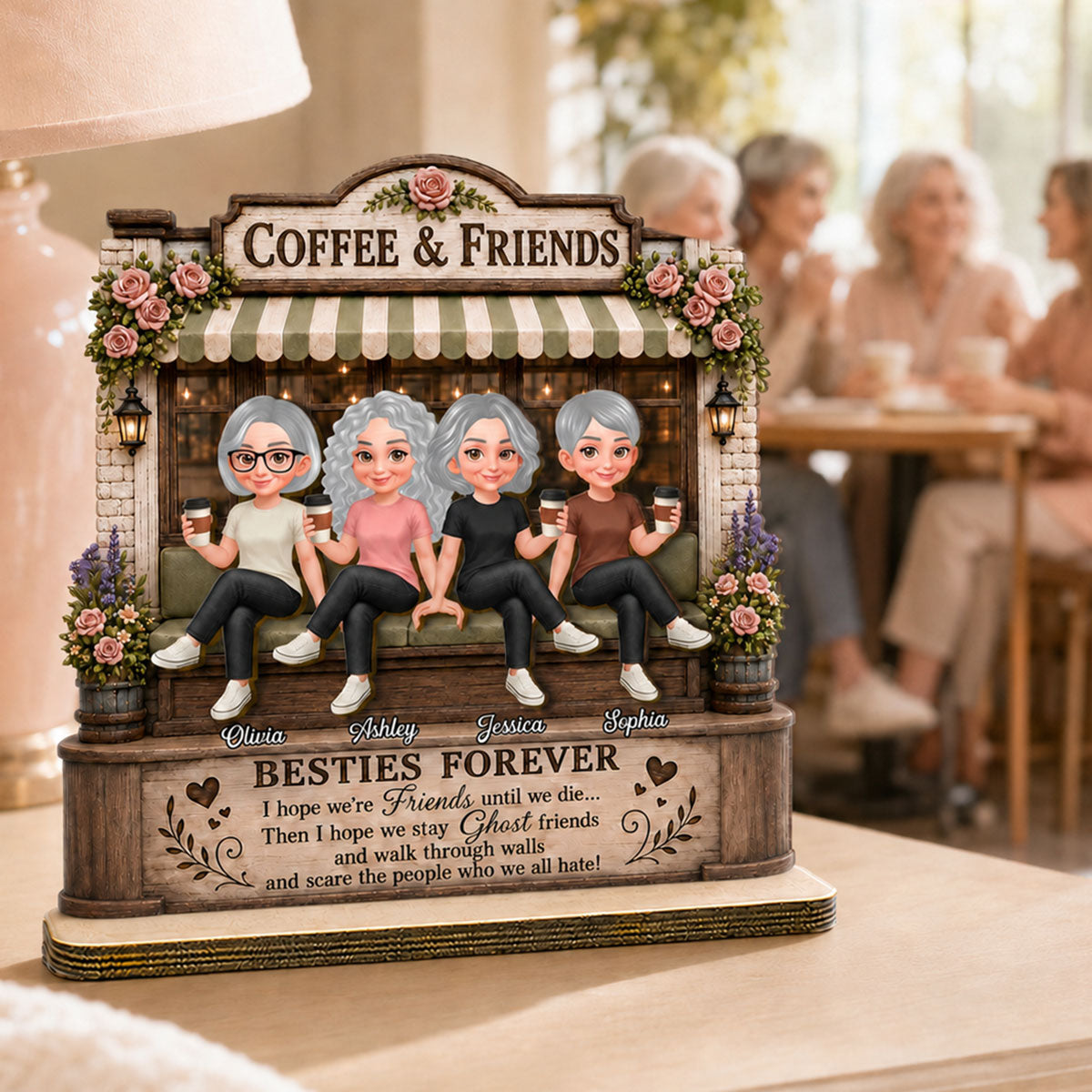Besties Forever Coffeeshop Best Memories Together - Personalized 2-Layered Wooden Plaque - Birthday Gift, Gift For Best Friends