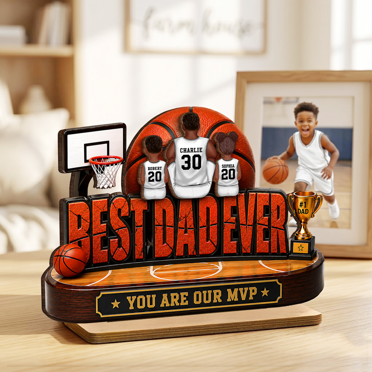 Best Dad Ever Basket Dad & Kids - Personalized 2-Layered Wooden Plaque -  Gift For Dad, Husband