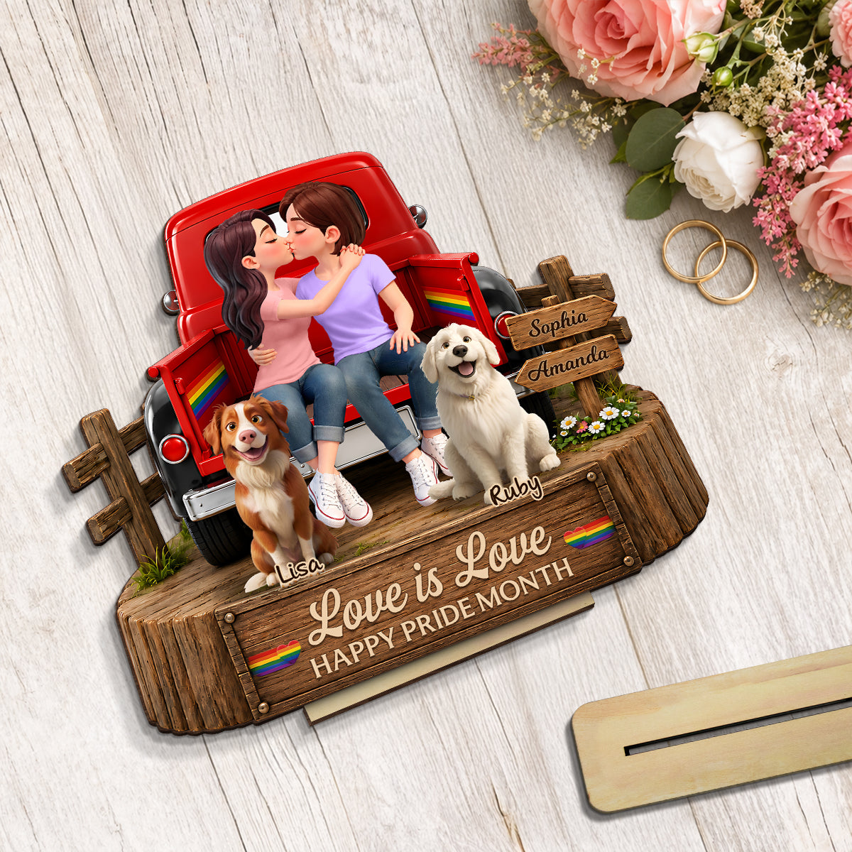 LGBT+ Couple You & Me And The Dogs - Personalized 2-Layered Wooden Plaque - Gift For Couple, Happy Pride Month