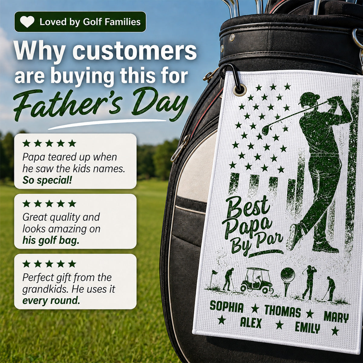 Best Dad Grandpa By Par Nation Flag Kid Custom Name - Personalized Golf Towel - Father's Day Gift For Golfers