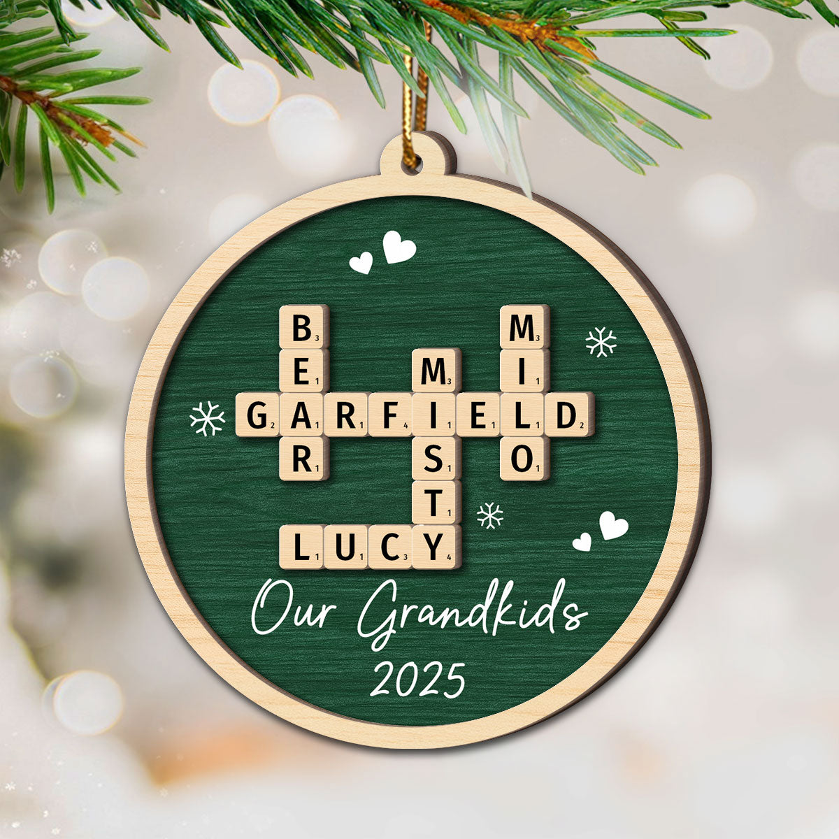 Our Grandkids Crossword Puzzle Art - Personalized 2-Layer Wooden Ornament - Christmas Gift For Grandma