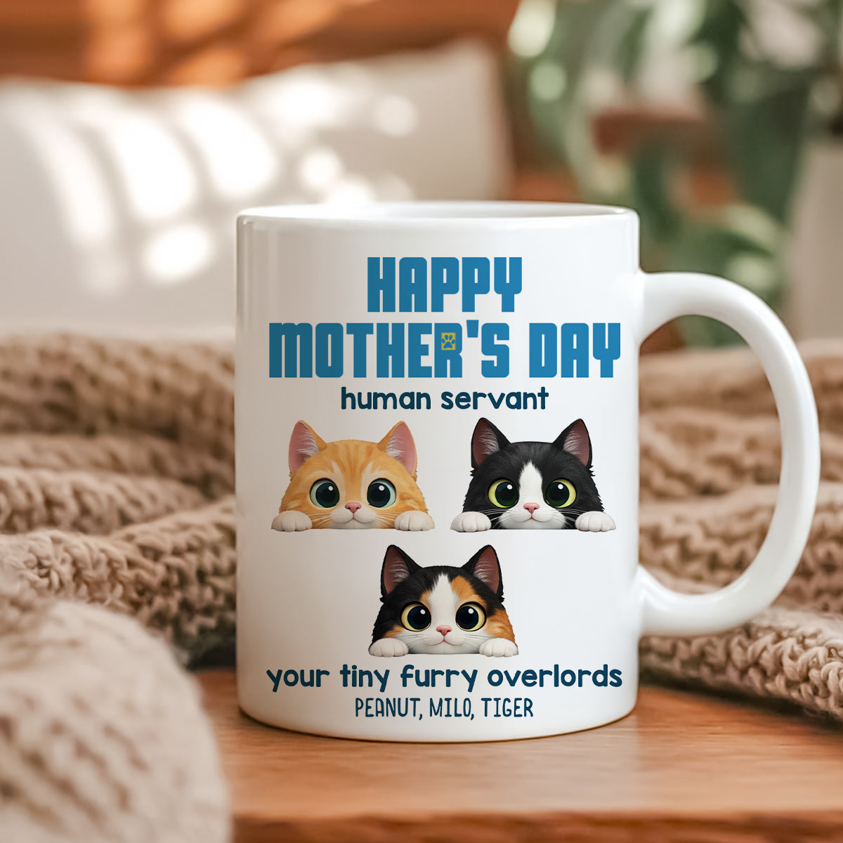 Happy Mother's Day Human Servant - Personalized Mug - Funny Gift for Cat Moms, Coffee Mug for Cat Lovers