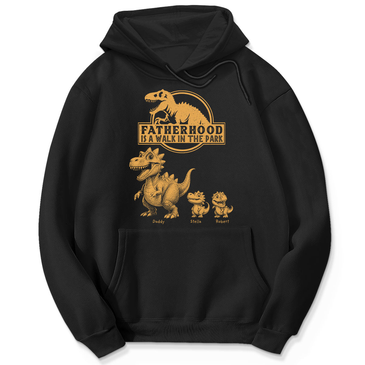 Retro Yellow Vintage Fatherhood Is A Walk In The Park Dinosaurs - Personalized Shirt - Funny Father's Day Gift For Dad, Husband