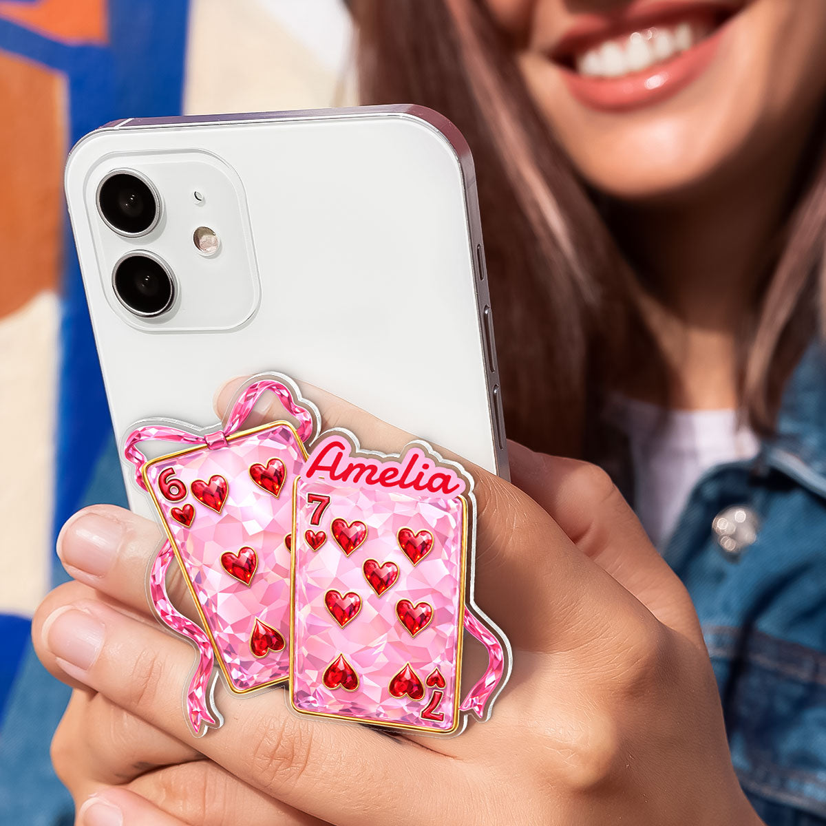 Playing Cards Valentine 6 7 Coquette - Personalized Acrylic Magnetic Phone Grip - Gift for Myself