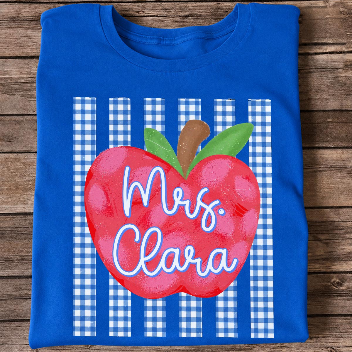 Striped Teacher Apple Custom Name - Personalized Shirt - Back To School Gift for Teachers
