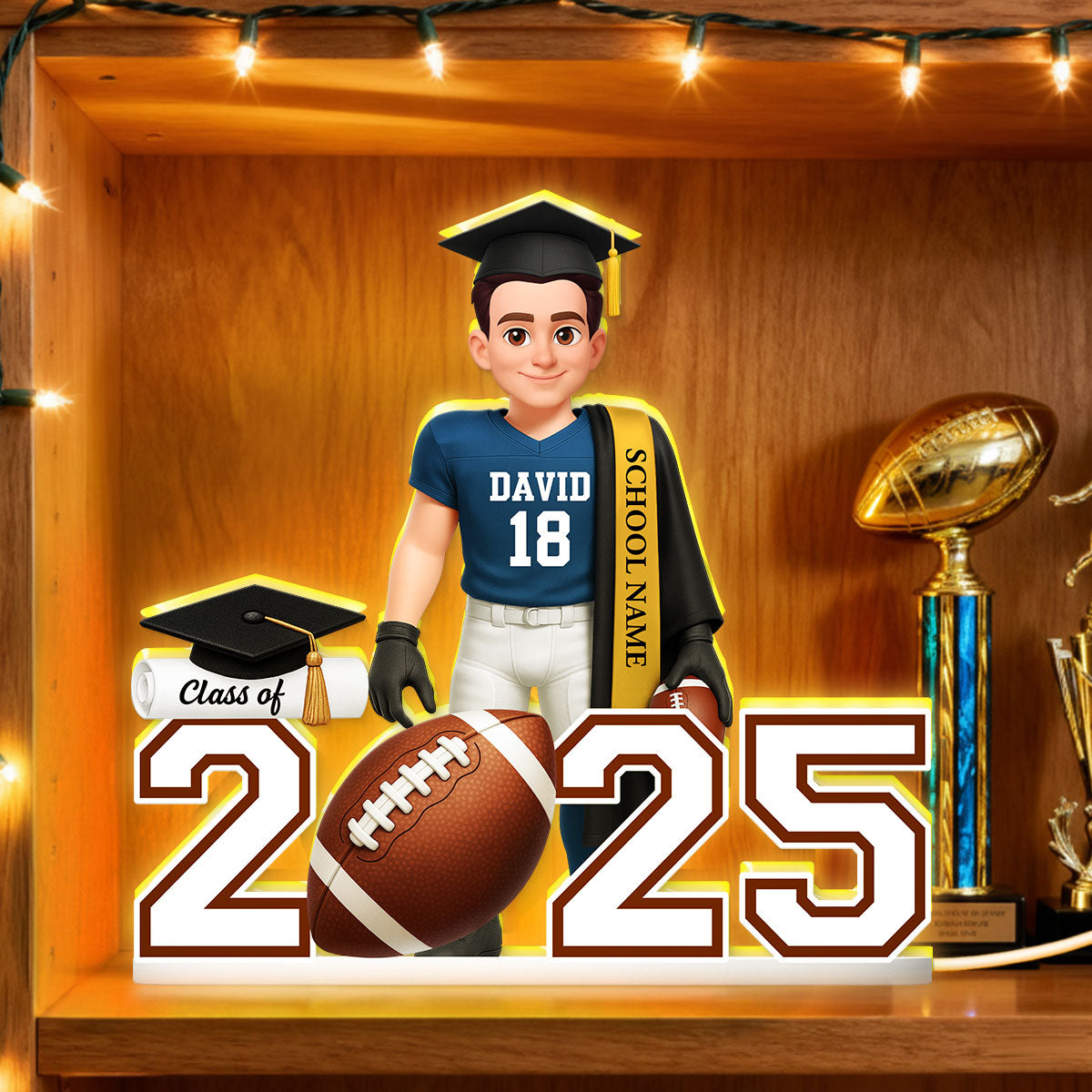 Football Boy 3D Effect Senior - Personalized Light Box - Christmas Gift Graduation Gift