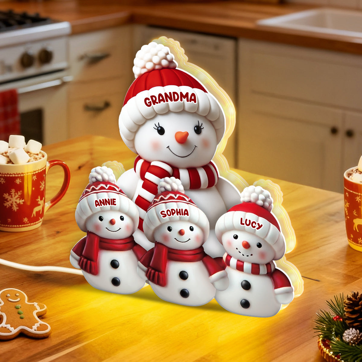 Cute Snowman 2D Flat Printed - Personalized Light Box - Christmas Decor For Family, Grandma, Grandpa