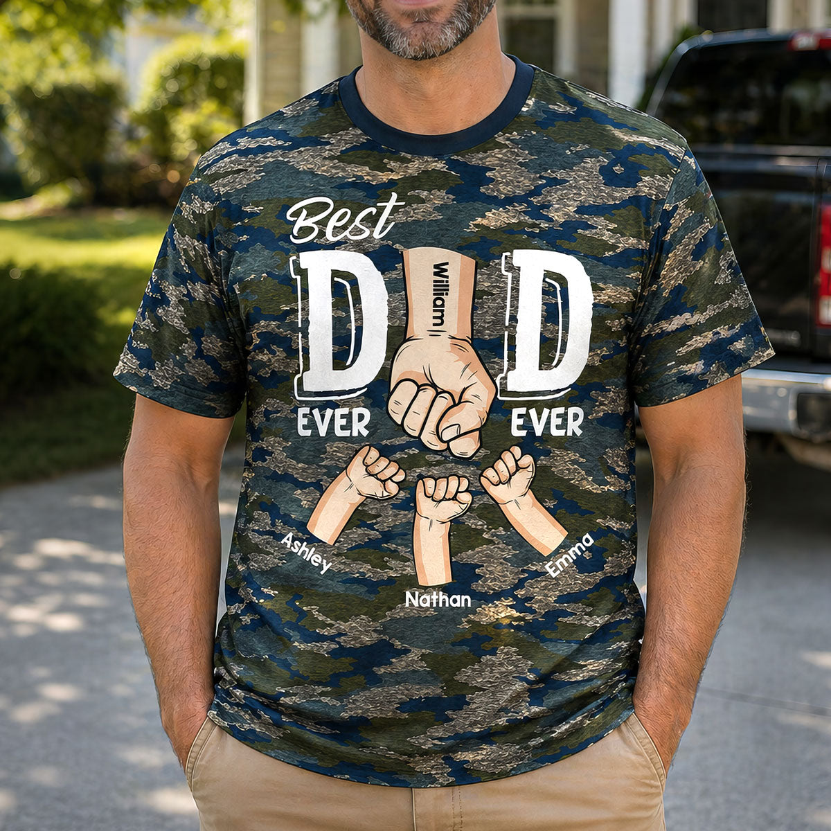 Best Dad Ever Ever Fist Bump Camo Pattern - Personalized Shirt - Father's Day Gift For Husband, Dad