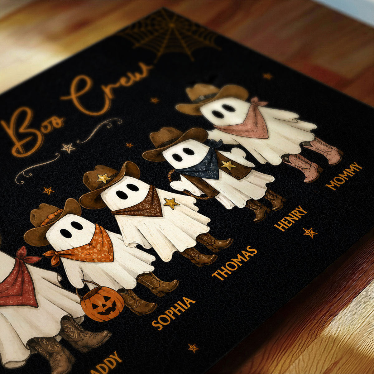 Halloween Family Portrait Cowboy Ghost Family - Personalized Poster - Western Country Vibe Halloween Decor For Families