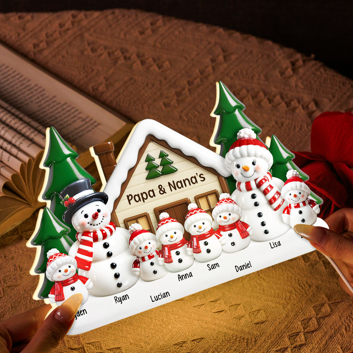 3D Effect Snowman at Grandparents' House - Personalized Light Box - Christmas Decor For Grandma, Grandpa, Family