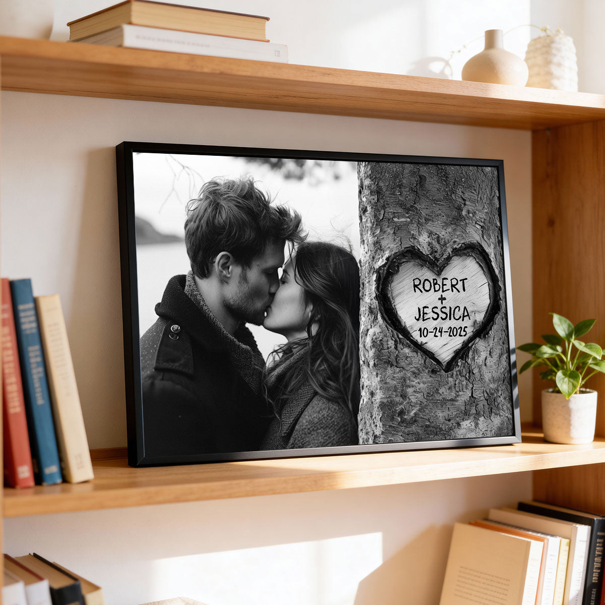 Couple Custom Photo Heart Carved Tree - Personalized Poster - Anniversary Gift, Valentine's Gift For Him, For Her
