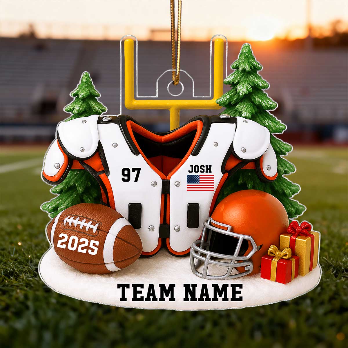 3D Effect Proud Nation Flag American Football Shoulder Pads - Personalized Acrylic Ornament - Gift For Football Lovers