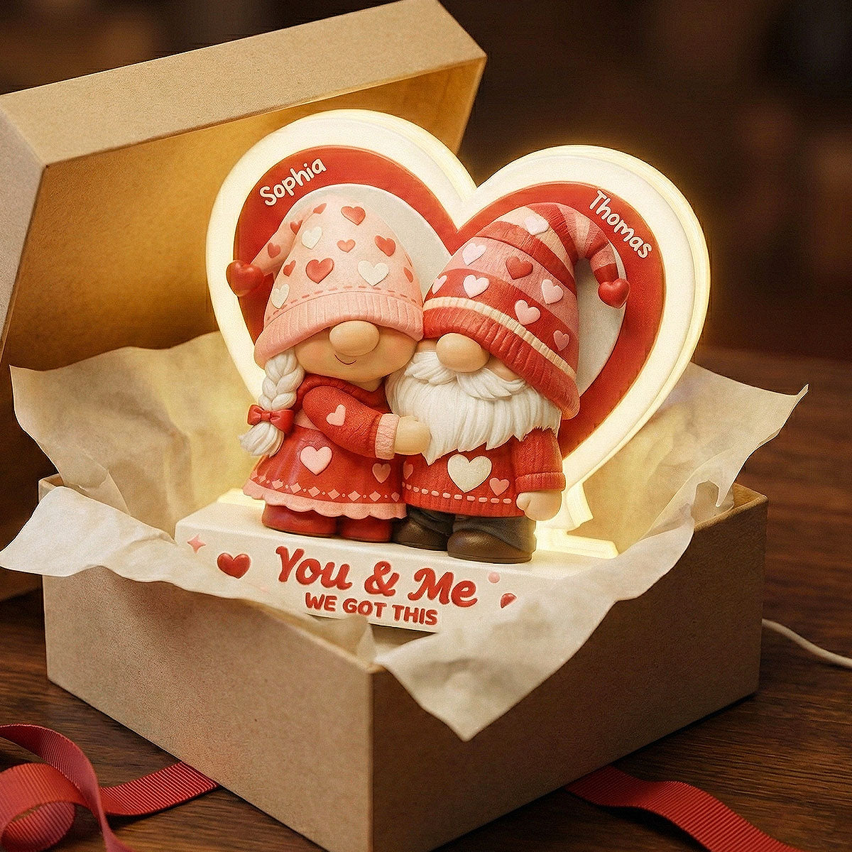 Eternal Love Gnome Couple - Personalized Light Box - Valentine's Day Gift For Couple, For Him, For Her