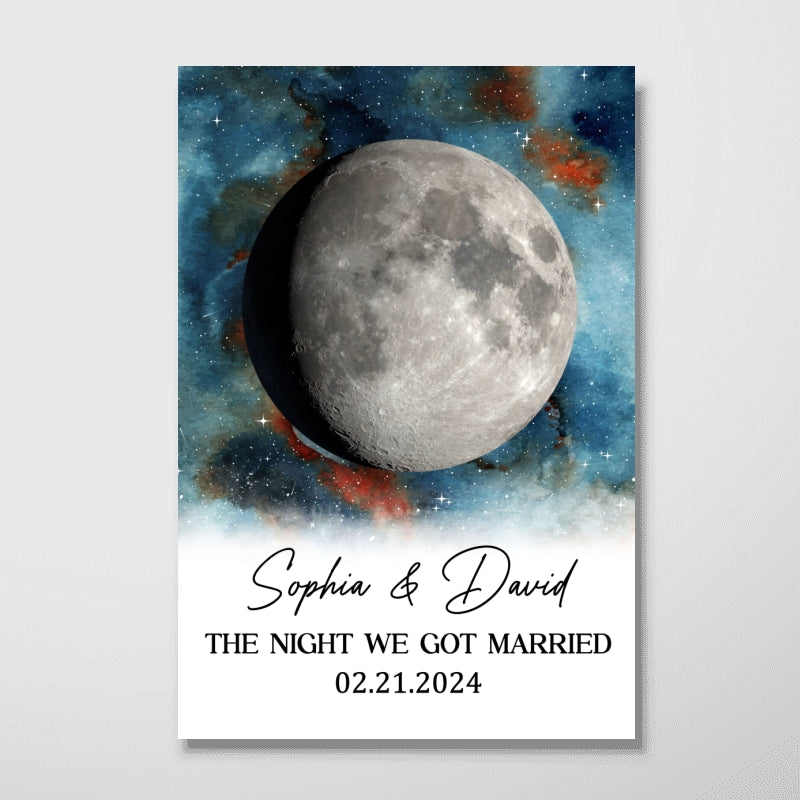 Gradient Galaxy Eternal Love Couple Custom Moon Phase Anniversary Date - Personalized Poster - Heartfelt Anniversary Gift, Valentine Gift, Wedding Gift For Couple