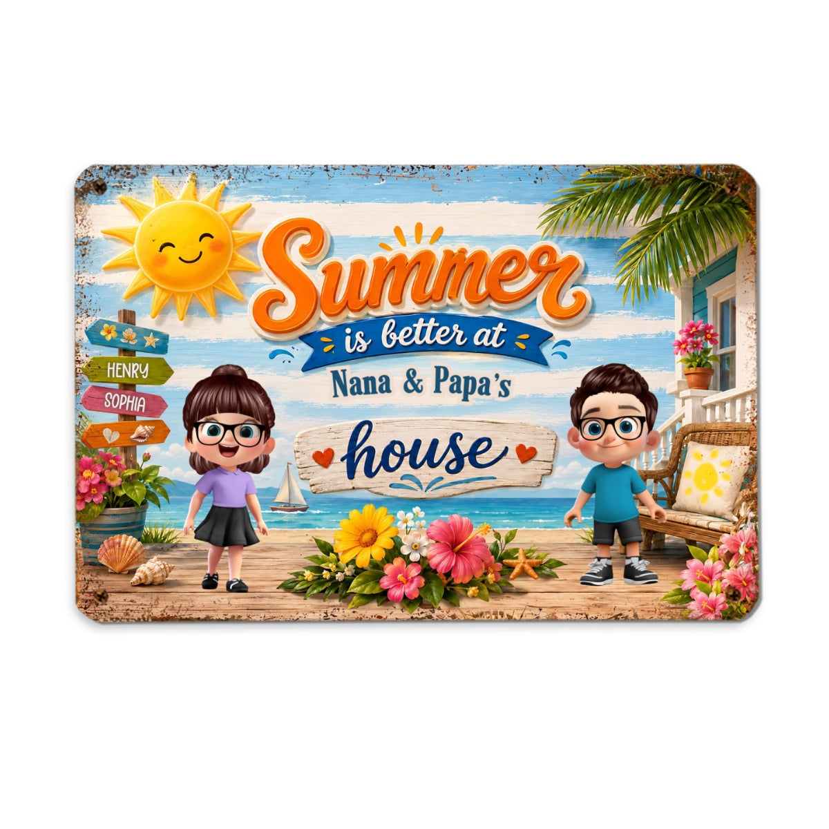 Summer is Better at Grandpa Grandma's House - Personalized Metal Sign - Summer Decor for Grandparents