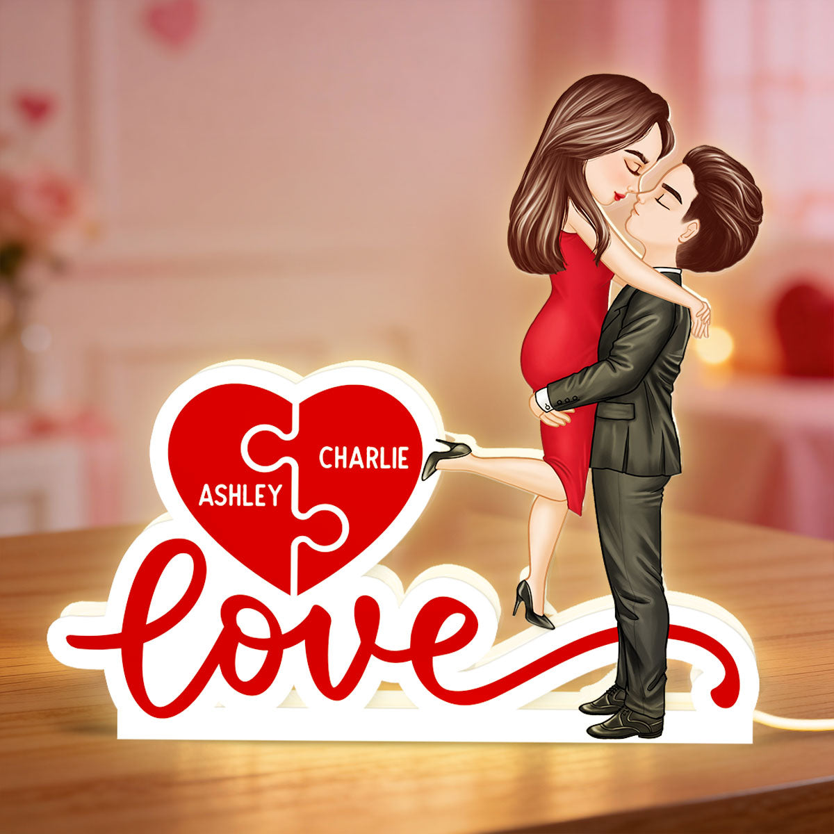 Couple Hugging Kissing Eternal Love - Personalized Light Box - Valentine's Day Gift For Him or Her