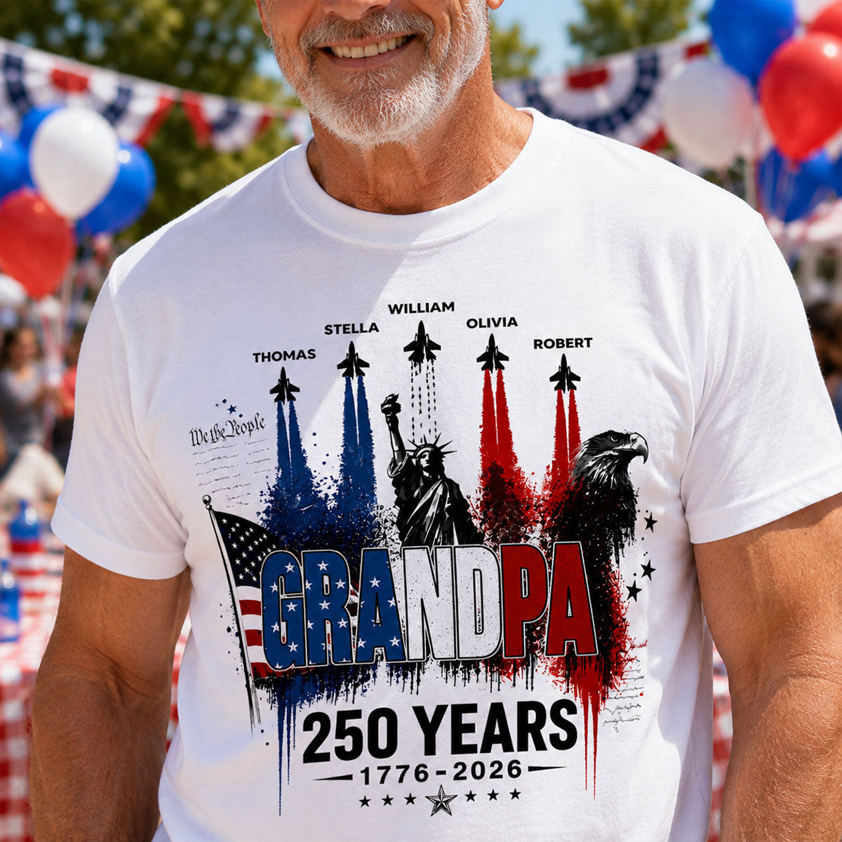Strong Proud Grandpa Jet Fighter America 250th Anniversary - Personalized Shirt - Father's Day Gift For Dad, Grandpa