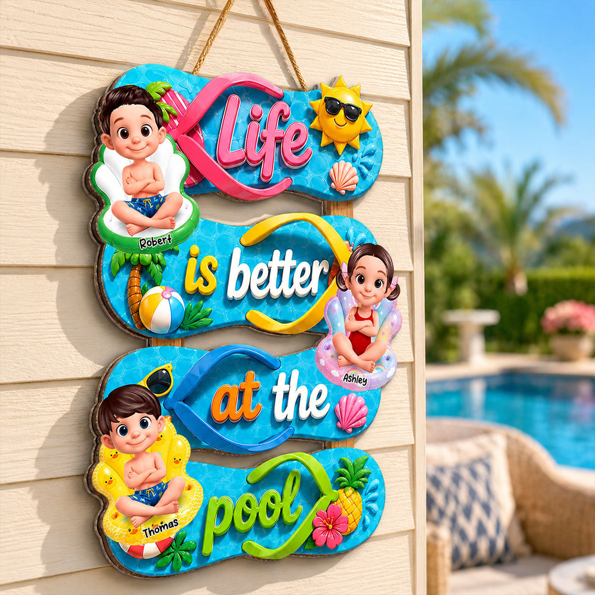 Flip Flop Life Is Better At Pool - Personalized Wood Sign - Gift For Grandparents, Summer Outdoor Pool, Porch, Patio, Bar Decoration