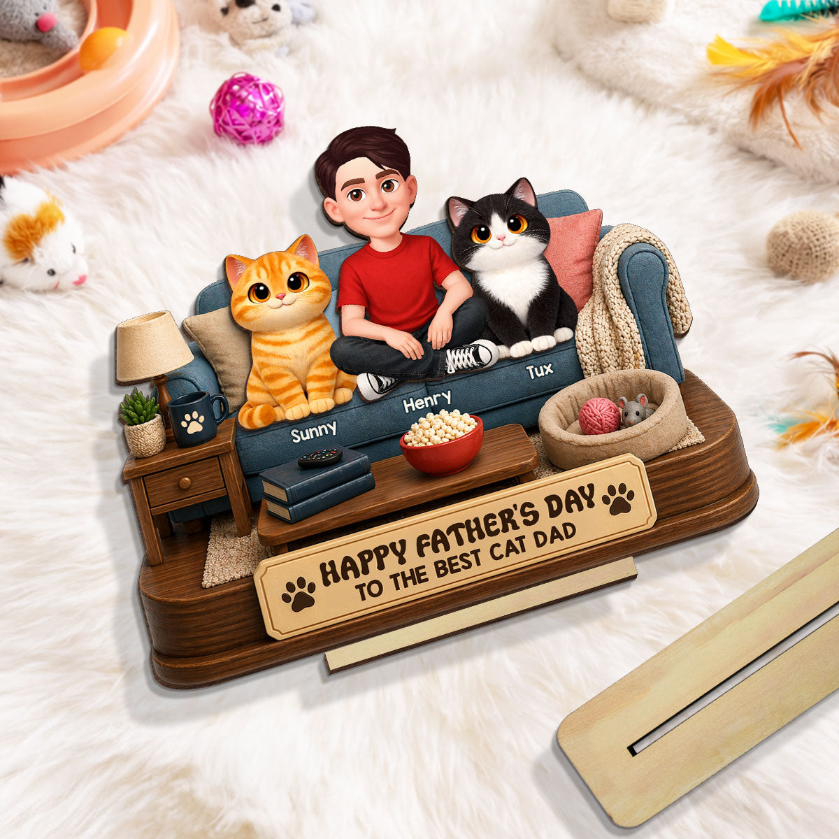 Happy  Best Cat Dad - Personalized 2-Layered Wooden Plaque -  Gift For Cat Dad, Cat Lovers