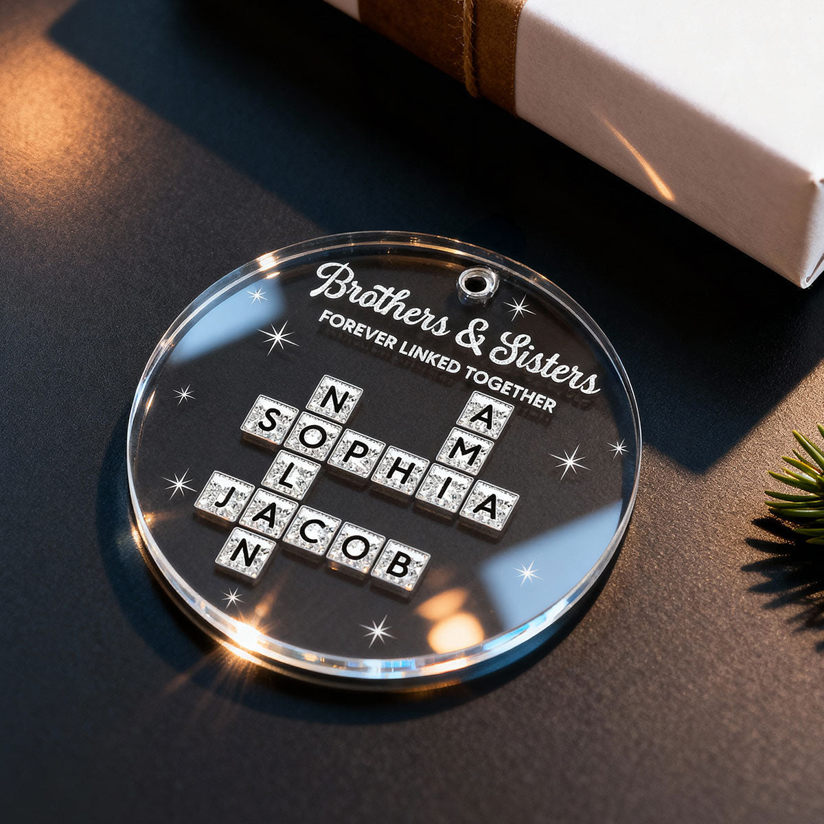 3D Shining Effect Brothers Sisters Crossword Puzzle Art - Personalized Acrylic Ornament - Christmas Gift For Siblings, Brothers, Sisters