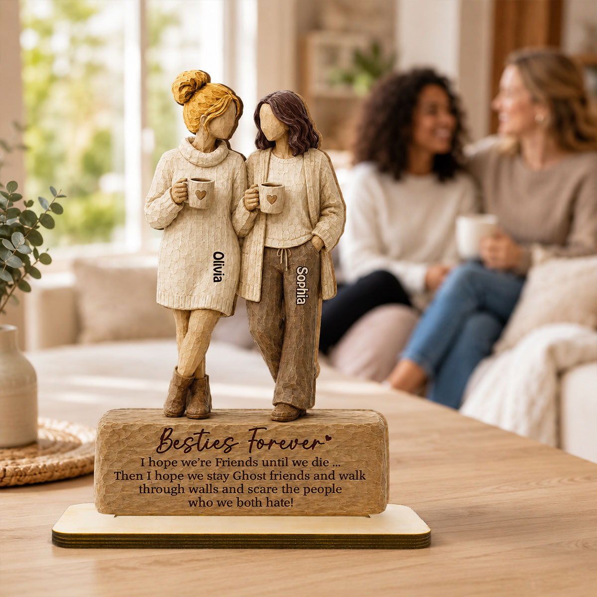 Besties Forever Coffee Date Girls 2D Flat - Personalized 2-Layered Wooden Plaque - Friendship Keepsake