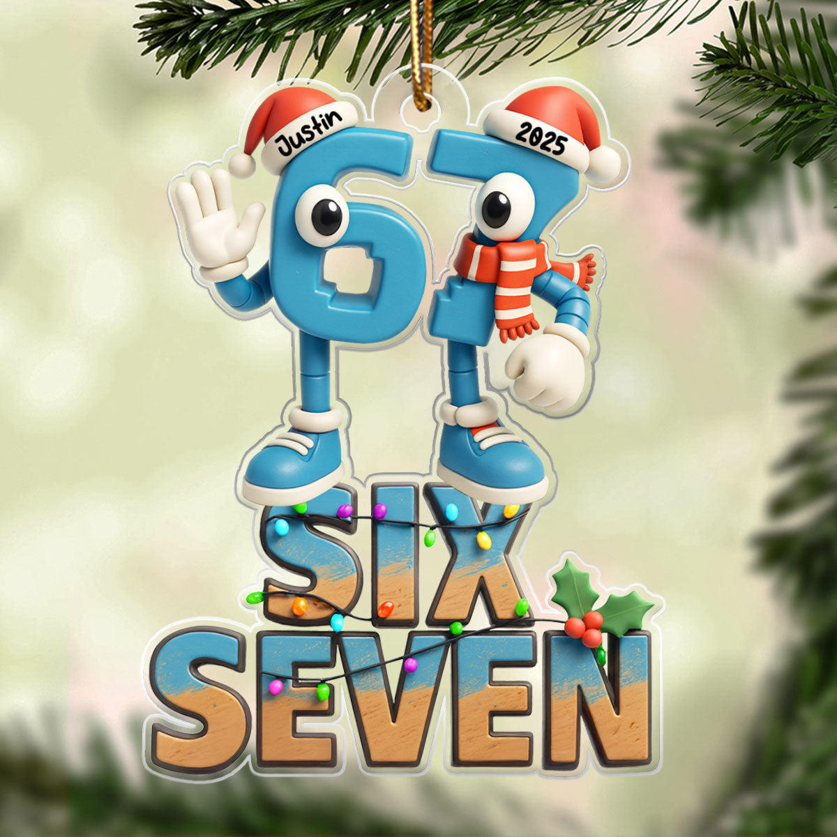 Custom Name Viral Trend Six Seven - Personalized Acrylic Ornament - Chistmas Gift for Kid, Grandkids