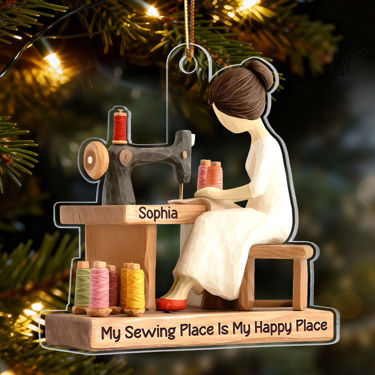 My Sewing Place Is My Happy Place 3D Effect - Personalized Acrylic Ornament