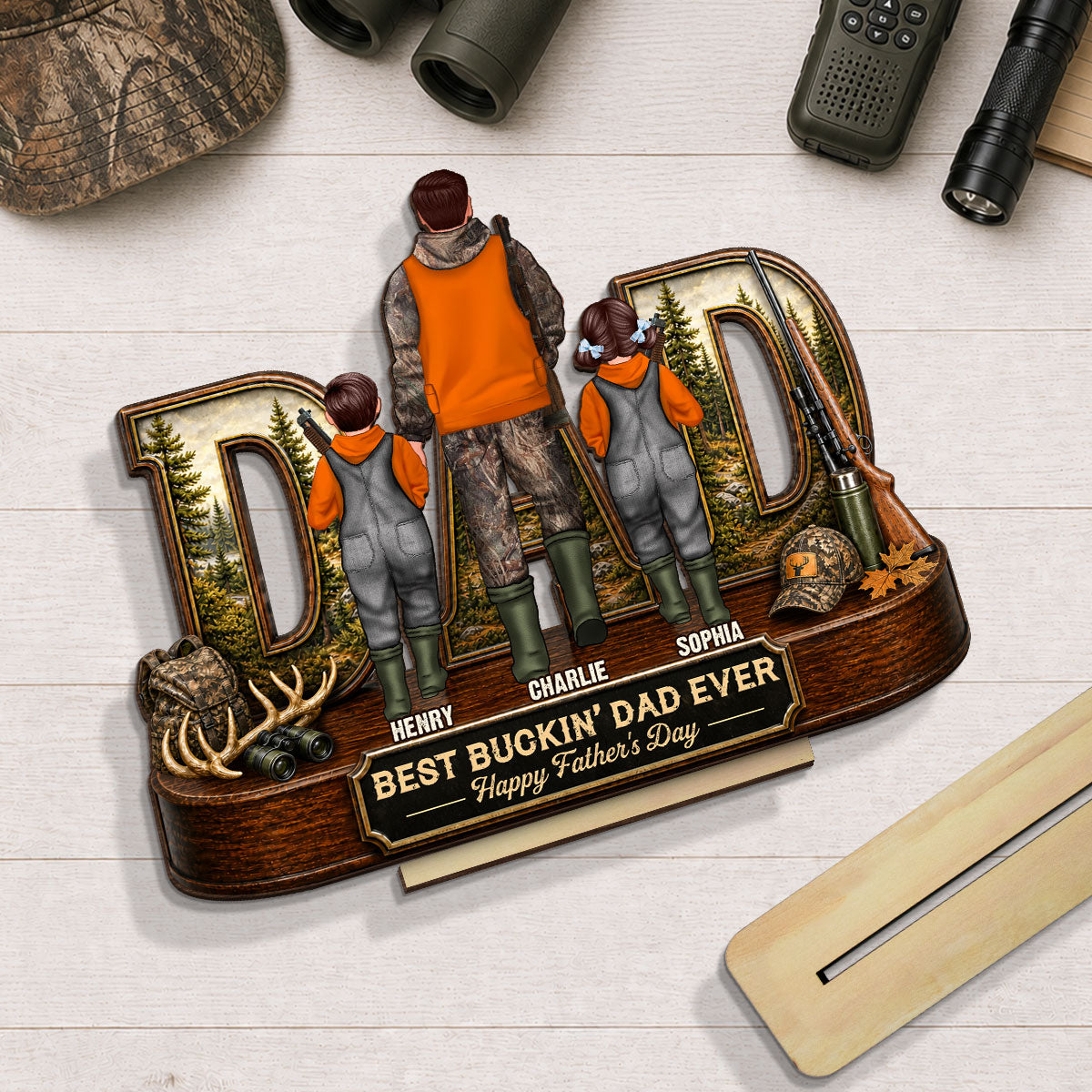 Hunting Dad Best Buckin' Dad Ever - Personalized 2-Layered Wooden Plaque - Unique  Gift For Hunting Dad, Husband
