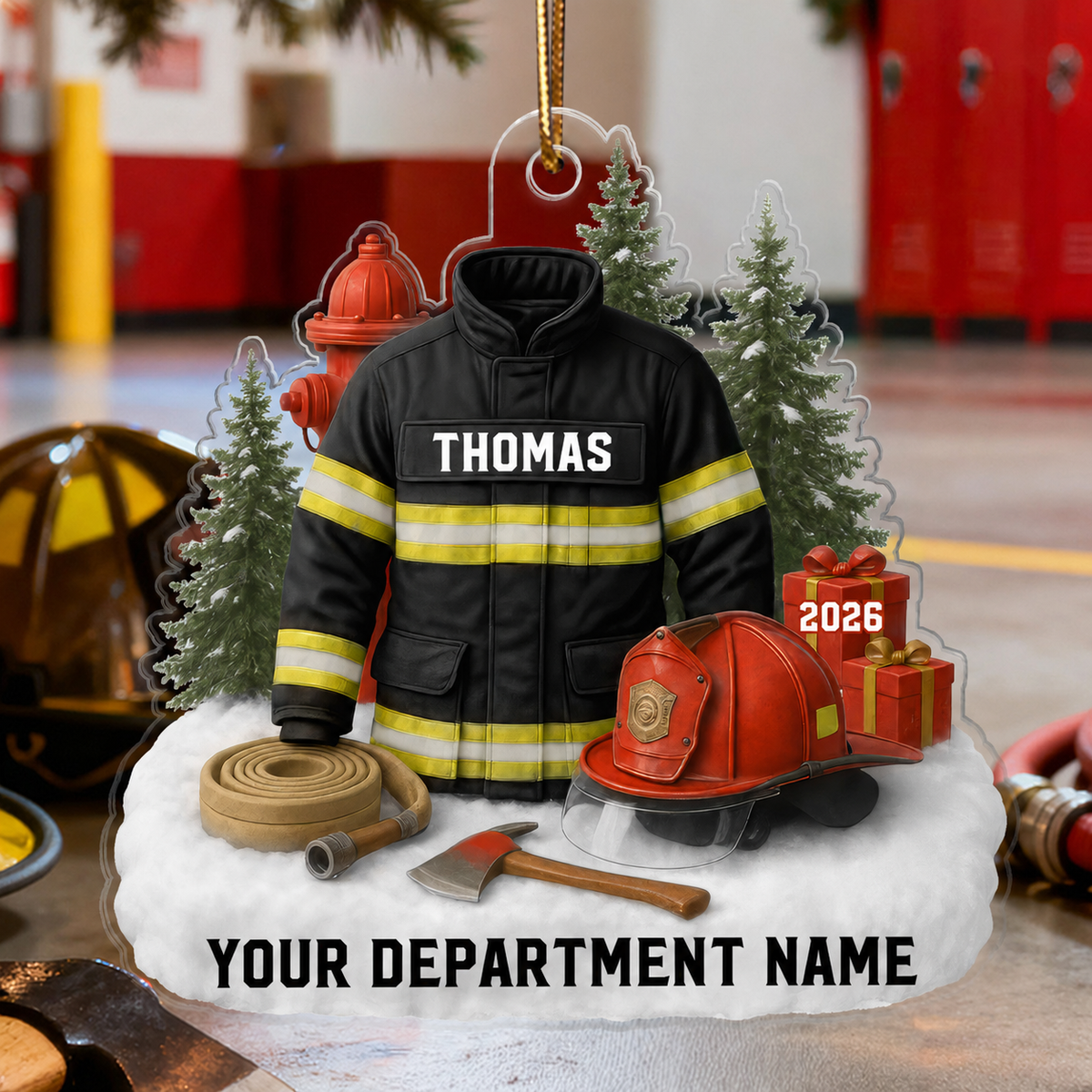 3D Effect Firefighter Uniform - Personalized Acrylic Ornament - Christmas Gift For Firefighters, Fire Department