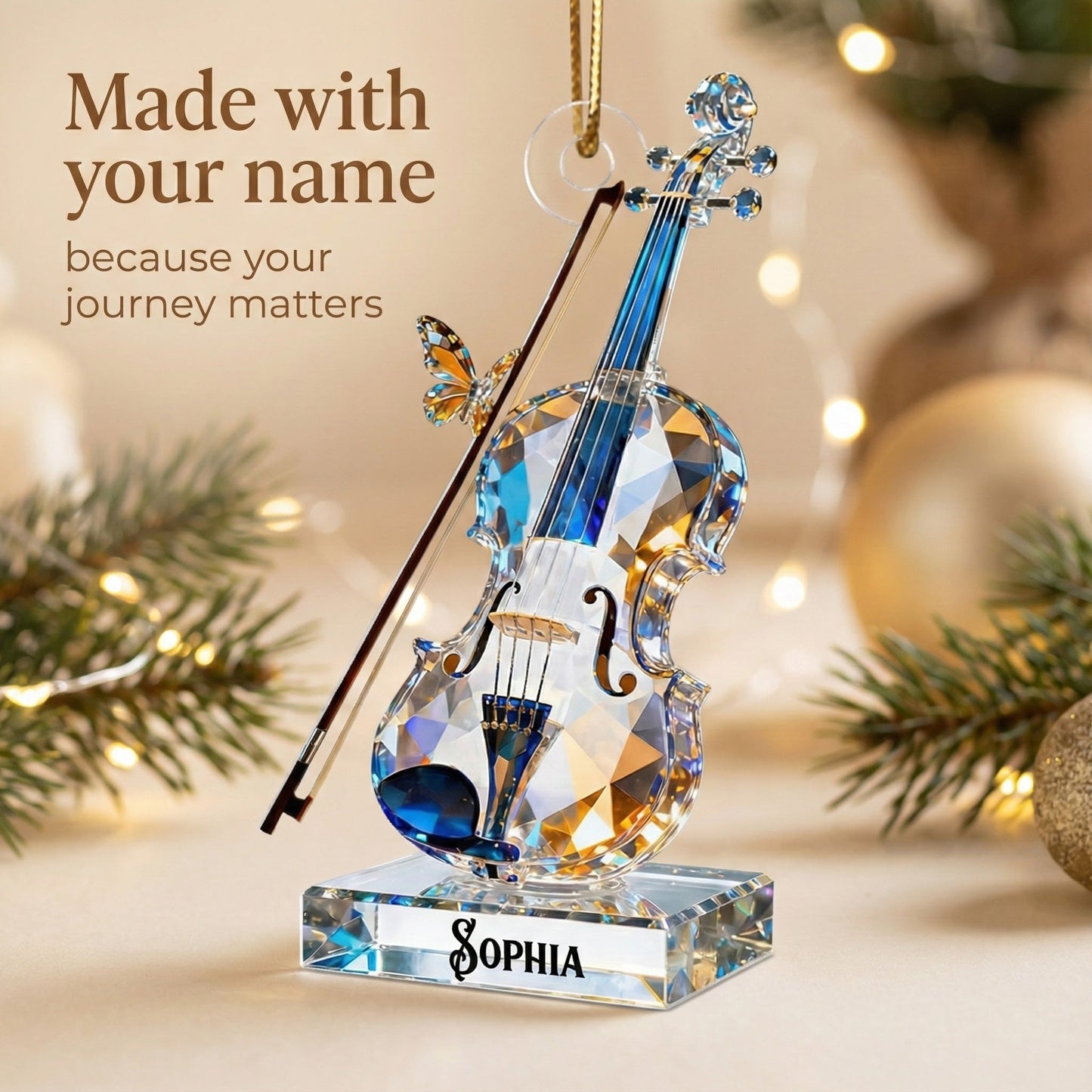 Violin Music Crystal Effect - Personalized Acrylic Ornament - Unique Christmas Gift For Violinist