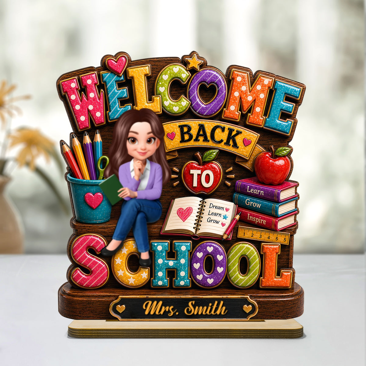 Teacher Welcome Back to School - Personalized 2-Layered Wooden Plaque - Back to School Gift for Teachers