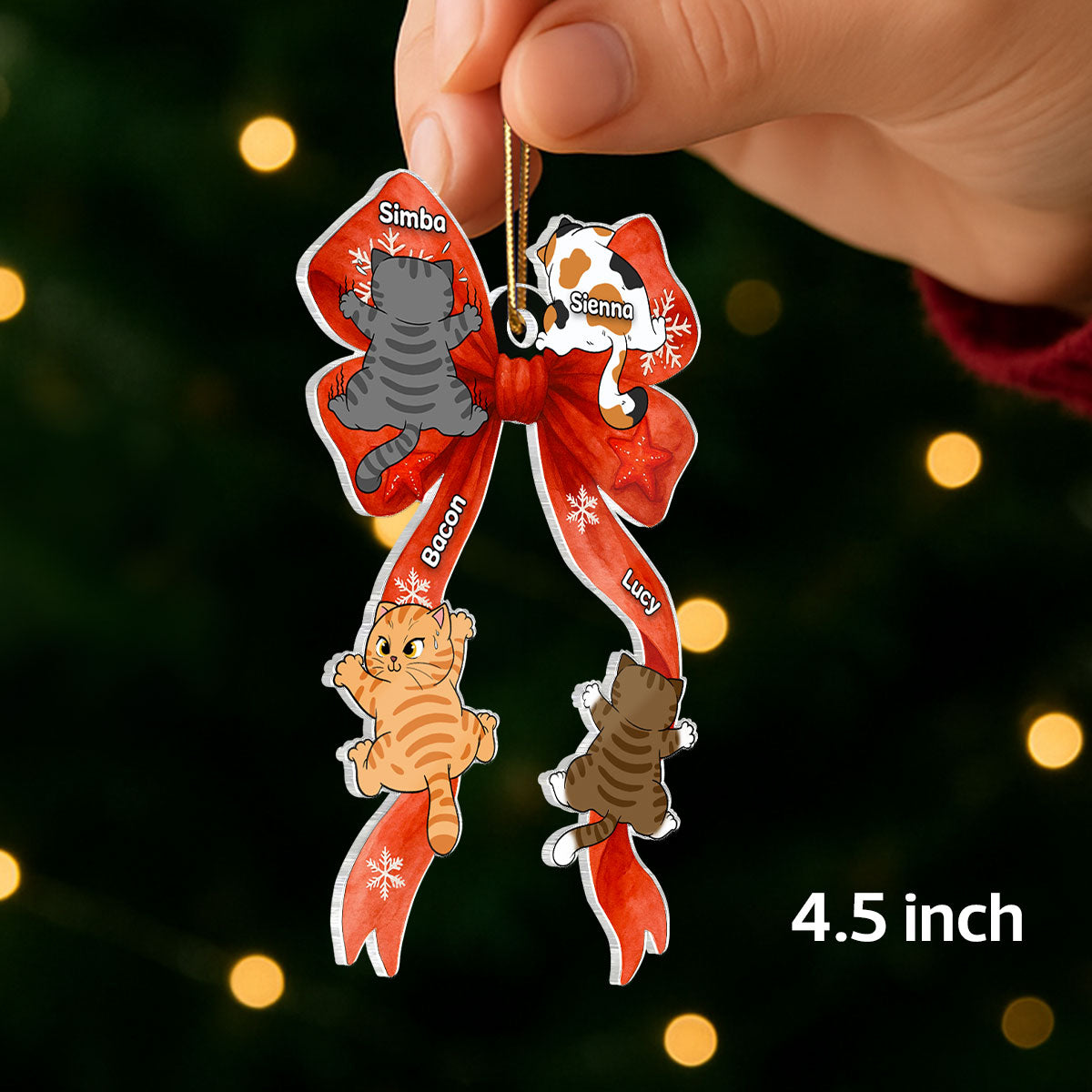 Cat Climbing Christmas Coquette - Personalized Acrylic Ornament - Christmas Gift for Cat Lovers
