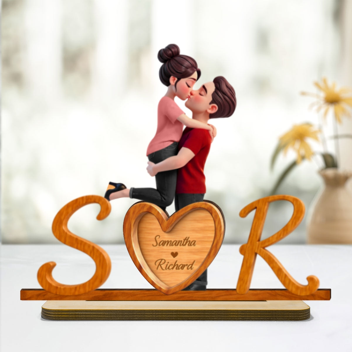 Couple Initials Heart - Personalized 2-Layered Wooden Plaque - Valentine's Day Gift for Her, for Him