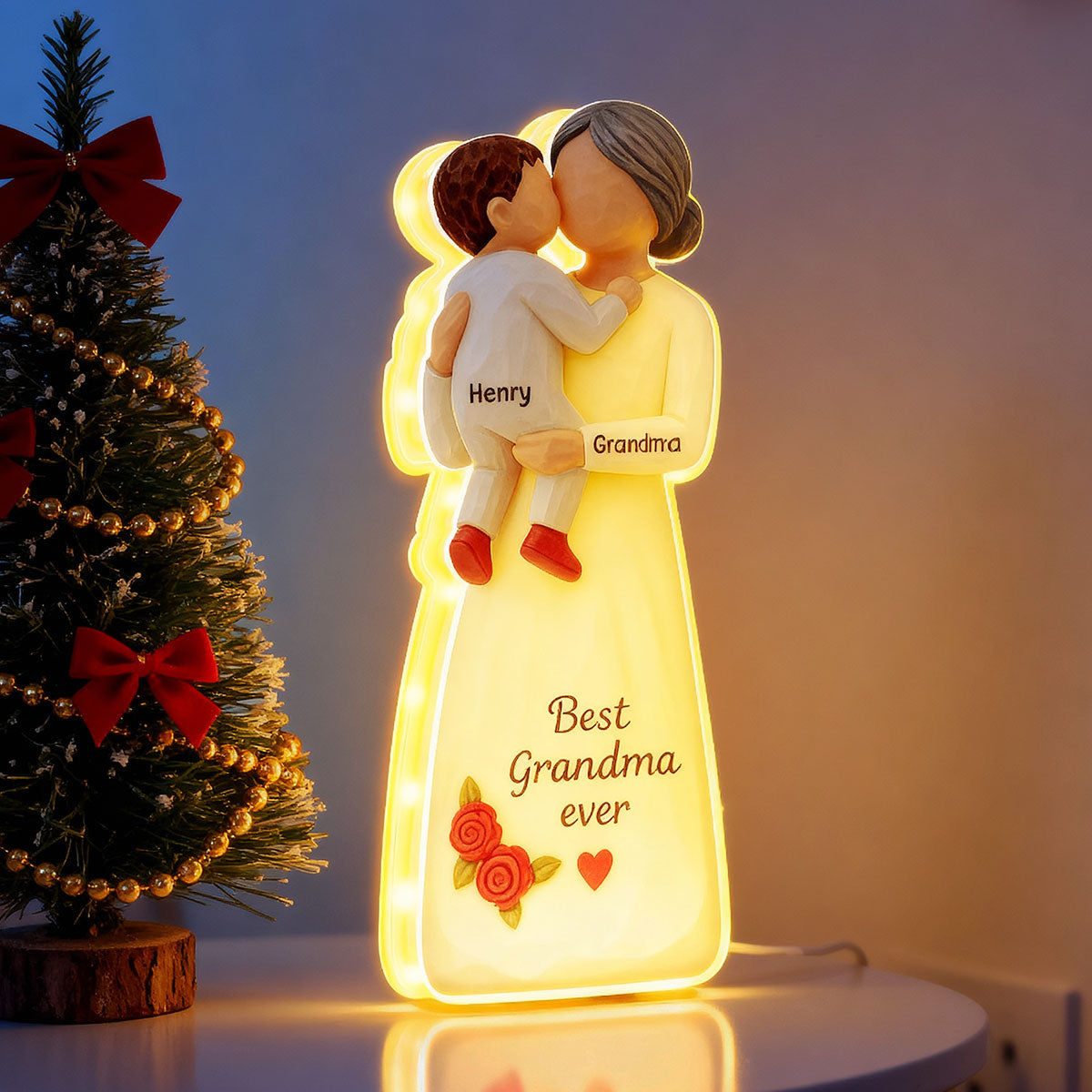 Grandma Hugging Grandkid 3D Effect - Personalized Light Box
