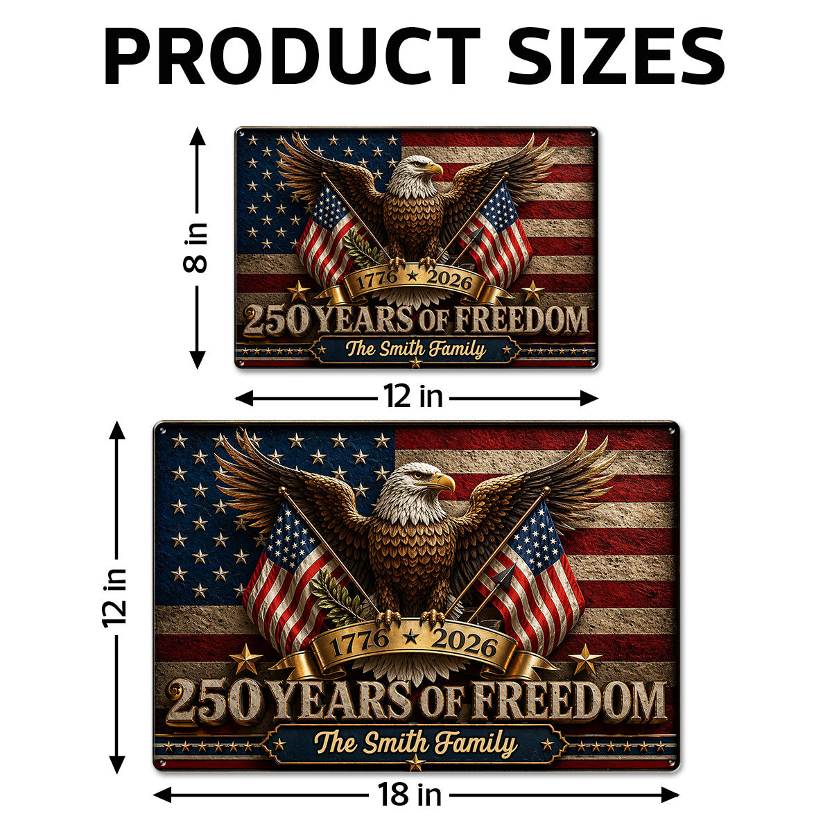 America 250th Anniversary Eagle - Personalized Metal Sign - 250th Anniversary America Patriotic, Family Decoration