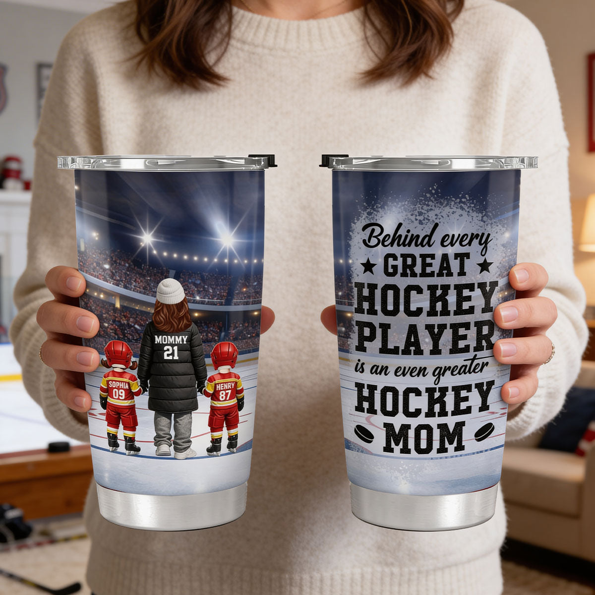 Behind Every Great Hockey Player Is An Even Greater Hockey Mom - Personalized Tumbler - Mother's Day Gift For Hockey Mom, Gift For Wife