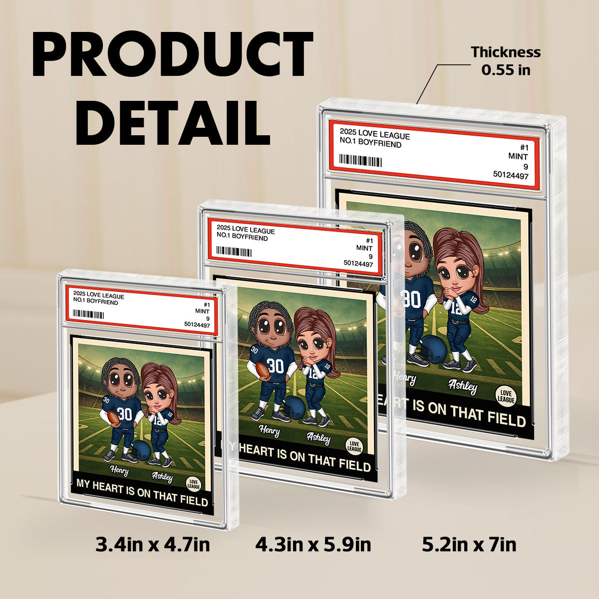 My Heart is on That Field Football Couple - Personalized Acrylic Block Plaque - Valentine's Day Gift for him, for her