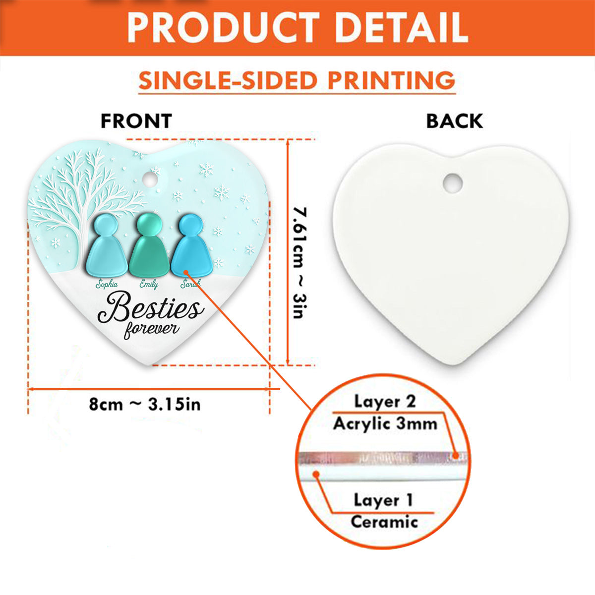 3D Sea Glass Effect Christmas Besties Forever - Personalized Ceramic Ornament With Acrylic Pieces