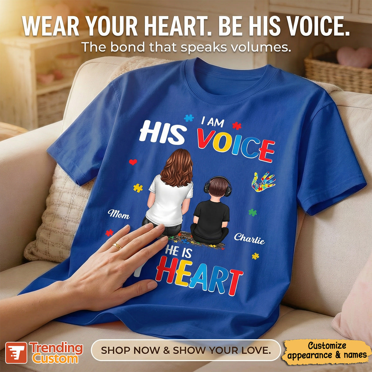 I'm His Voice He's My Heart Autism Back View Parent & Kid - Personalized Shirt - Autism Awareness Shirt