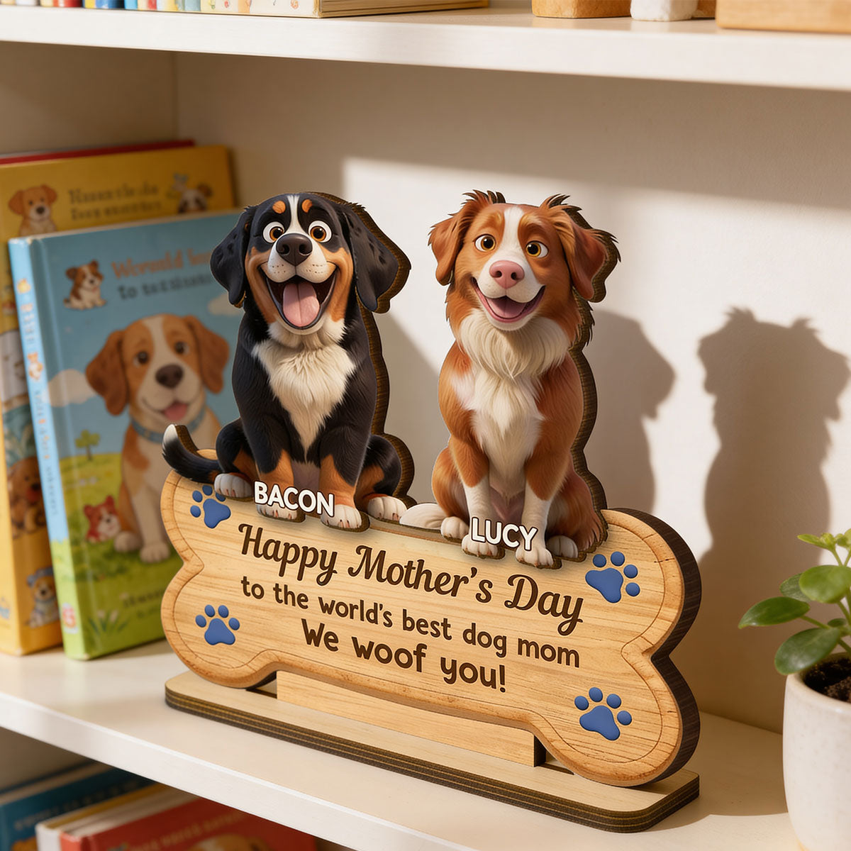Happy Mother's Day to the World's Best Dog Mom - Personalized 2-Layered Wooden Plaque - Heartfelt Gift for Dog Moms