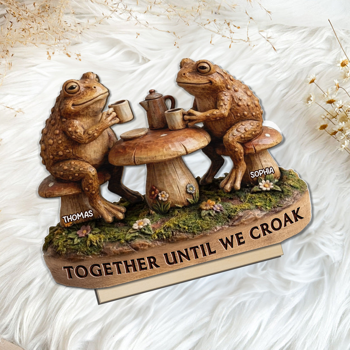 Together Until We Croak 2D Flat Toad Couple In Garden - Personalized Wooden Plaque - Gift For Him, Gift For Her