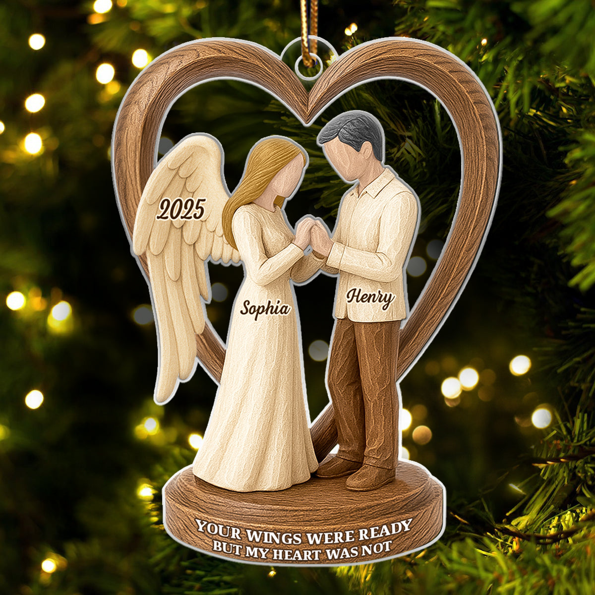 Couple Memorial Wooden Figurines - Personalized Acrylic Ornament - Memorial Christmas Gift For Him, For Her, For Couple