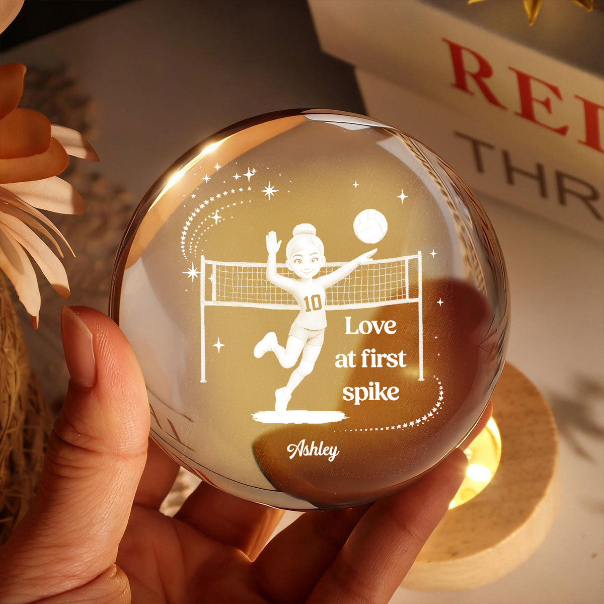 Love At First Spike Volleyball Player - Personalized Crystal Ball LED Night Light - Gift For Volleyball Players