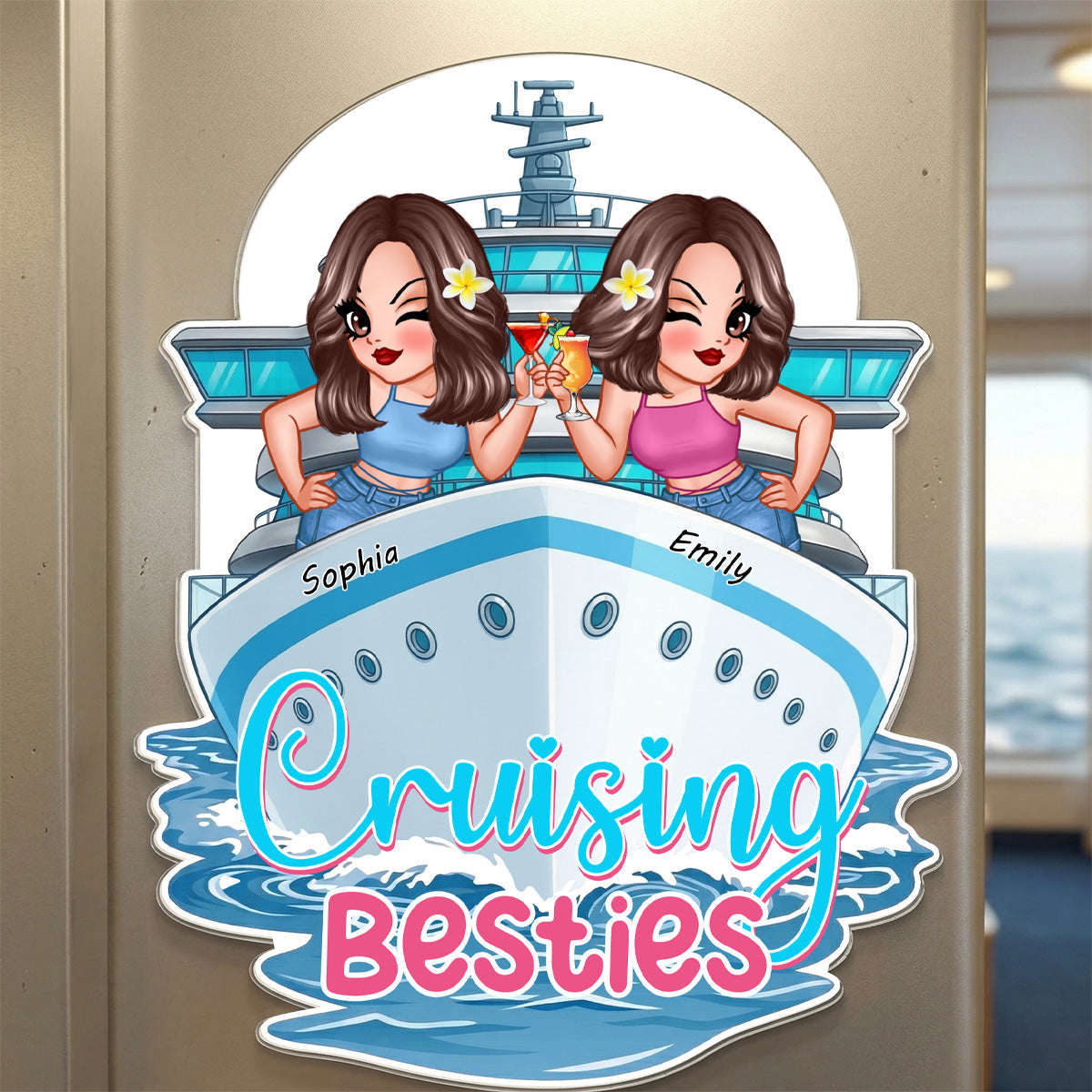 Girl Cruise Trip Pretty Women On Cruise - Personalized Cruise Ship Door Magnet - Girl Cruise Trip Keepsake